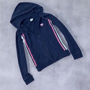 Old Navy Navy Hoodie with Pink and White Stripes